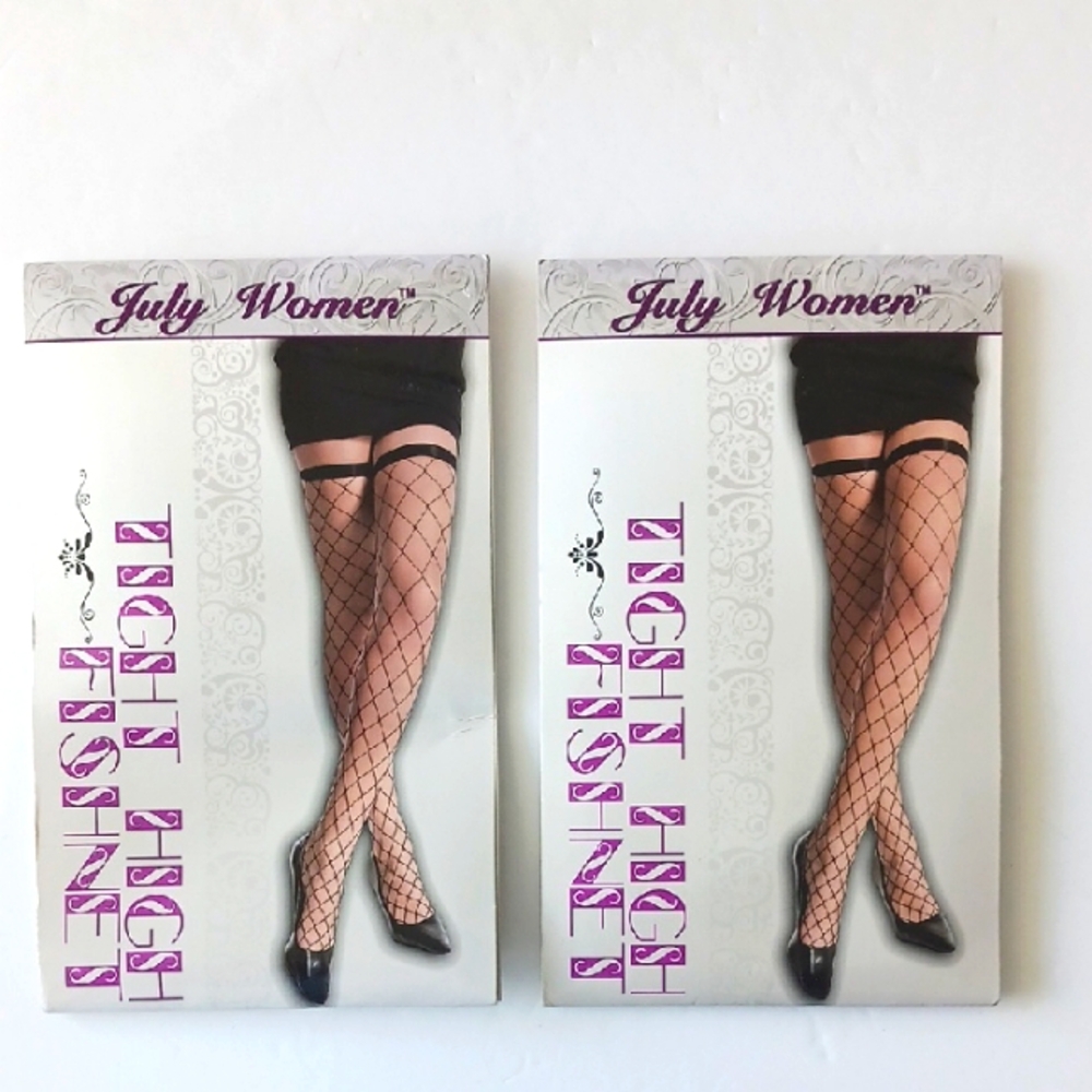 2 Pc July Women Fishnet Thigh High Stockings Black